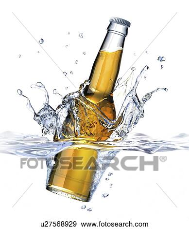 Beer bottle splashing into water, artwork View Large Illustration Stock Illustration - Beer bottle splashing into water, artwork. Fotosearch