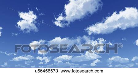 Drawing - Blue sky with clouds, artwork. Fotosearch