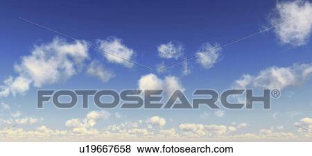 Stock Illustration - Blue sky with clouds, artwork. Fotosearch