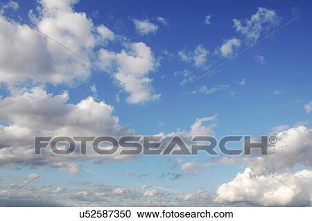 Blue sky with cumulus clouds, artwork View Large Illustration Clipart - Blue sky with cumulus clouds, artwork. Fotosearch
