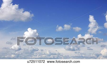 Drawing - Blue sky with cumulus clouds, artwork. Fotosearch