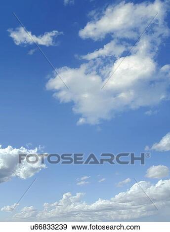 Stock Illustration - Blue sky with cumulus clouds, artwork. Fotosearch