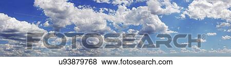 Stock Illustration - Blue sky with cumulus clouds, artwork. Fotosearch