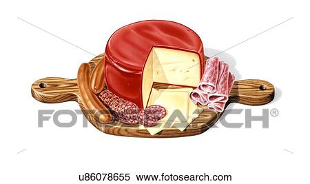 Cheese and meat platter, artwork View Large Illustration Stock Illustration - Cheese and meat platter, artwork. Fotosearch
