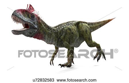 Drawing - Cryolophosaurus dinosaur, artwork. Fotosearch