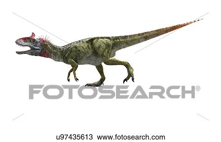 Drawing - Cryolophosaurus dinosaur, artwork. Fotosearch