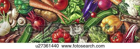 Clipart - Fresh fruit and vegetables, artwork. Fotosearch