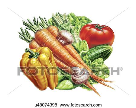 Stock Illustration - Fresh fruit and vegetables, artwork. Fotosearch