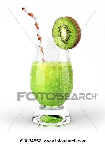 Glass of kiwi juice, artwork View Large Illustration Drawing - Glass of kiwi juice, artwork. Fotosearch