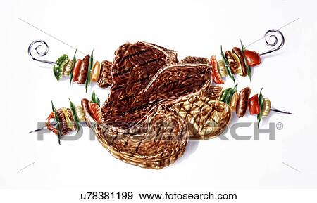 Grilled meat, artwork View Large Illustration Stock Illustration - Grilled meat, artwork. Fotosearch