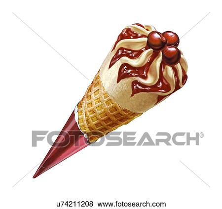 Ice cream cone, artwork View Large Illustration Stock Illustration - Ice cream cone, artwork. Fotosearch