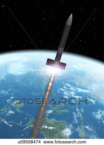 Stock Illustration - Intercontinental missile, artwork. Fotosearch