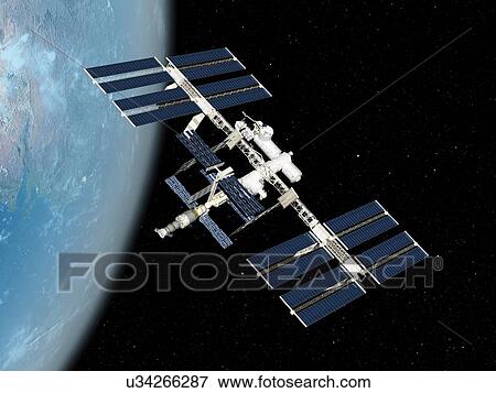 Stock Illustration - International Space Station, artwork. Fotosearch