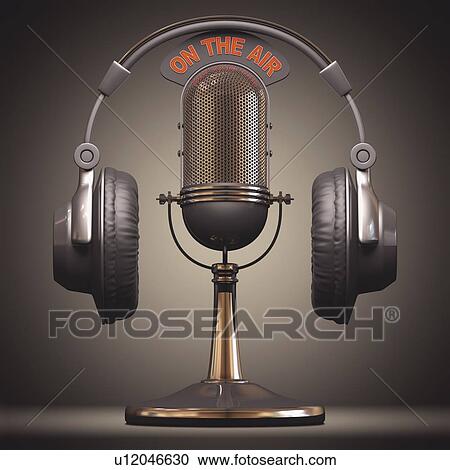 Microphone and headphones, artwork View Large Illustration Clipart - Microphone and headphones, artwork. Fotosearch