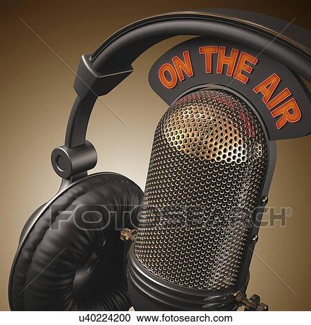 Microphone and headphones, artwork View Large Illustration Clipart - Microphone and headphones, artwork. Fotosearch