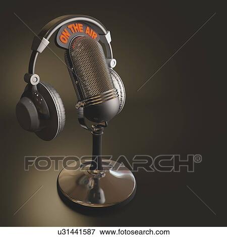 Microphone and headphones, artwork View Large Illustration Stock Illustration - Microphone and headphones, artwork. Fotosearch