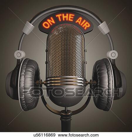 Microphone and headphones, artwork View Large Illustration Stock Illustration - Microphone and headphones, artwork. Fotosearch