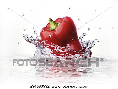 Drawing - Pepper splashing into water, artwork. Fotosearch