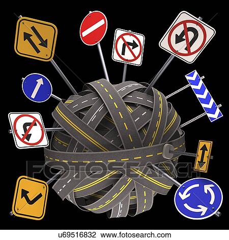 Drawing - Road signs, artwork. Fotosearch