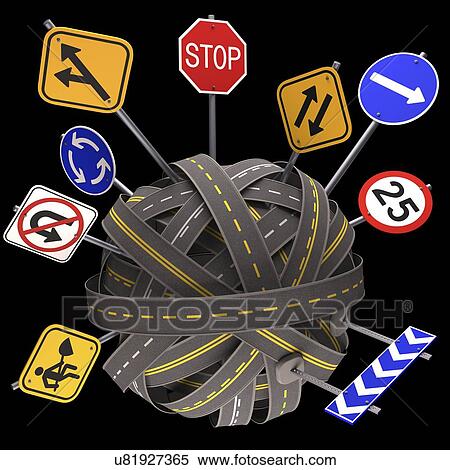 Road signs, artwork View Large Illustration Stock Illustration - Road signs, artwork. Fotosearch