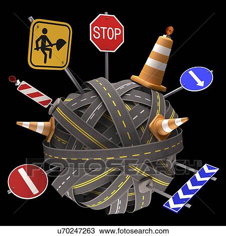 Drawing - Roadworks, conceptual artwork. Fotosearch