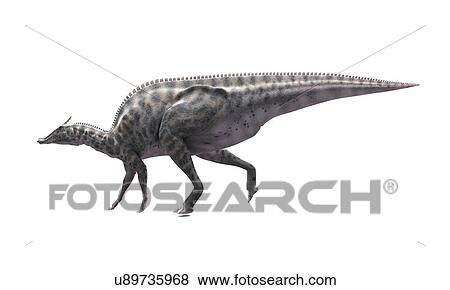 Stock Illustration - Saurolophus dinosaur, artwork. Fotosearch