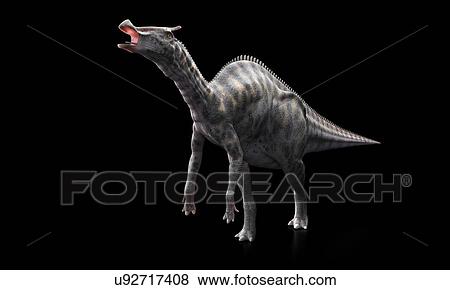 Stock Illustration - Saurolophus dinosaur, artwork. Fotosearch