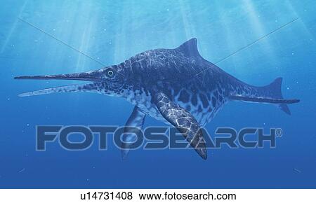 Stock Illustration - Shonisaurus marine reptile, artwork. Fotosearch