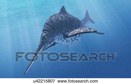 Stock Illustration - Shonisaurus marine reptile, artwork. Fotosearch