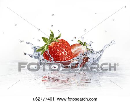 Strawberries splashing into water View Large Illustration Clip Art - Strawberries splashing into water. Fotosearch