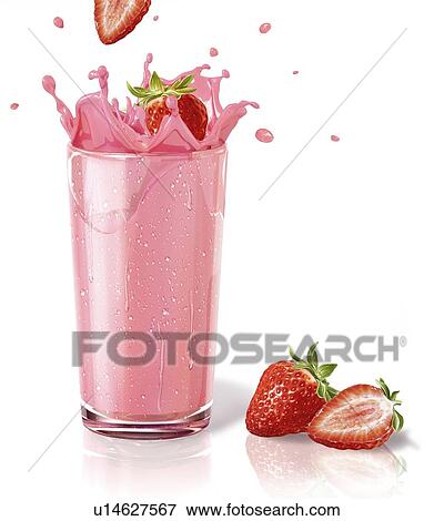 Stock Illustration - Strawberry milkshake, artwork. Fotosearch