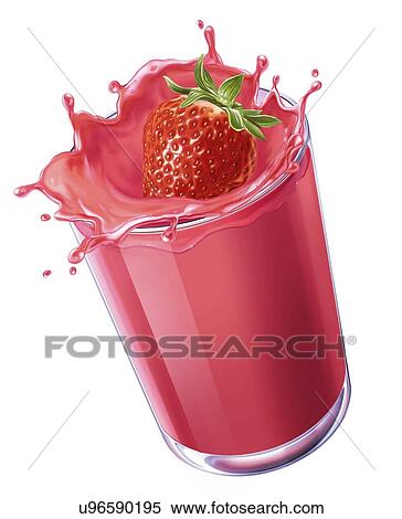 Stock Illustration - Strawberry milkshake, artwork. Fotosearch