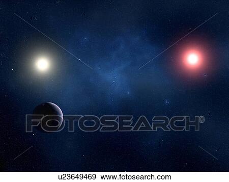 Twin star system, artwork View Large Illustration Stock Illustration - Twin star system, artwork. Fotosearch