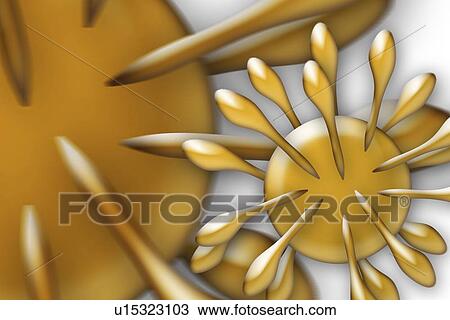 Drawing - Virus particles, artwork. Fotosearch
