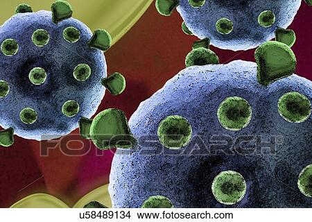 Stock Illustration - Virus particles, artwork. Fotosearch