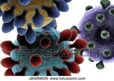 Stock Illustration - Virus particles, artwork. Fotosearch