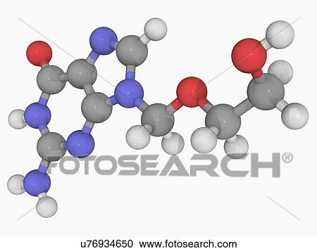 Clipart - Acyclovir drug molecule. Fotosearch