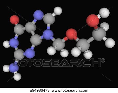Drawing - Acyclovir drug molecule. Fotosearch