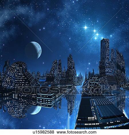 Alien city, artwork View Large Illustration Stock Illustration - Alien city, artwork. Fotosearch