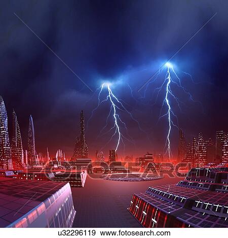 Alien city, artwork View Large Illustration Stock Illustration - Alien city, artwork. Fotosearch