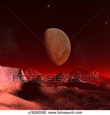 Alien planet, artwork View Large Illustration Drawing - Alien planet, artwork. Fotosearch