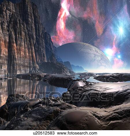 Alien planet, artwork View Large Illustration Drawing - Alien planet, artwork. Fotosearch