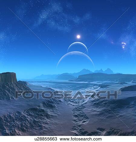 Drawing - Alien planet, artwork. Fotosearch