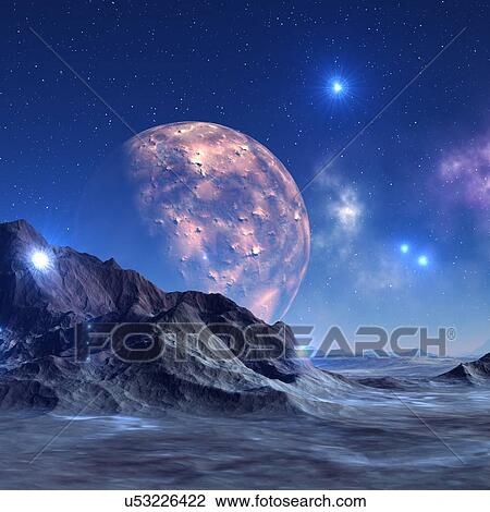 Alien planet, artwork View Large Illustration Drawing - Alien planet, artwork. Fotosearch