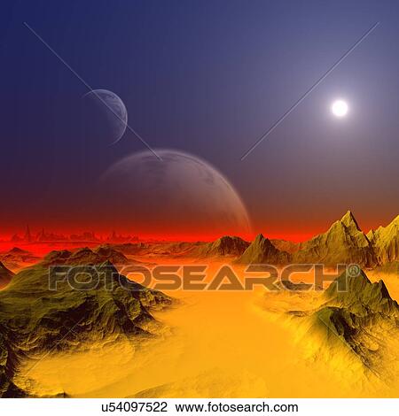 Alien planet, artwork View Large Illustration Drawing - Alien planet, artwork. Fotosearch