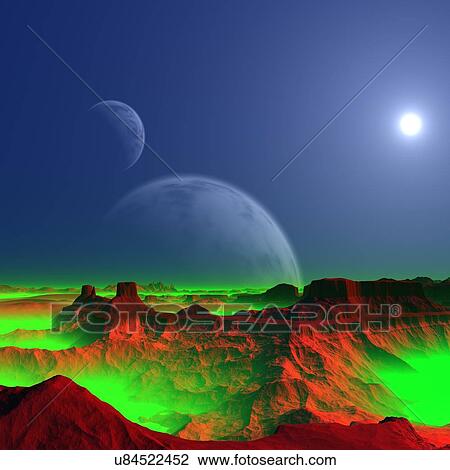 Drawing - Alien planet, artwork. Fotosearch