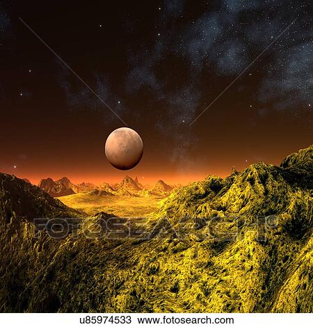 Drawing - Alien planet, artwork. Fotosearch