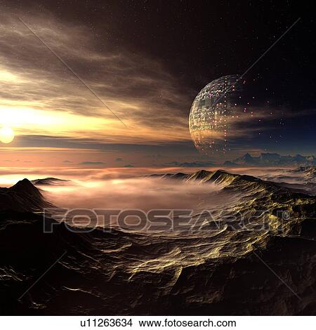 Alien planet, artwork View Large Illustration Stock Illustration - Alien planet, artwork. Fotosearch