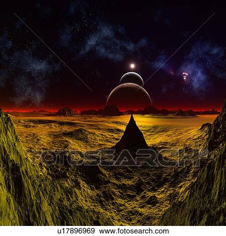 Stock Illustration - Alien planet, artwork. Fotosearch