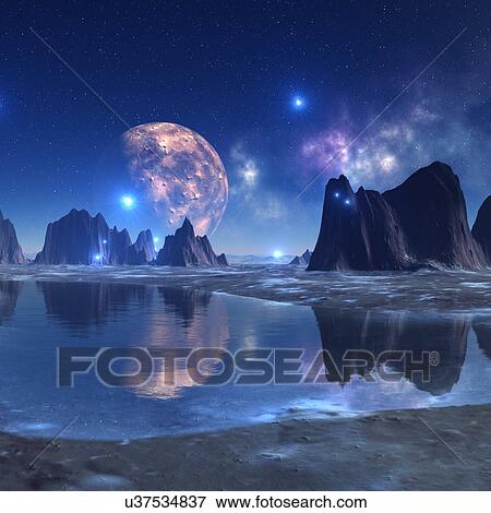 Stock Illustration - Alien planet, artwork. Fotosearch